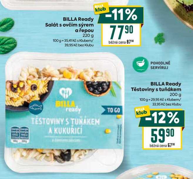 BILLA Ready Těstoviny s tuňákem 200 g