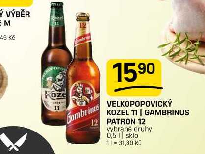 VELKOPOPOVICKÝ KOZEL 11 | GAMBRINUS 12 PATRON 12 vybrané druhy 0,5l