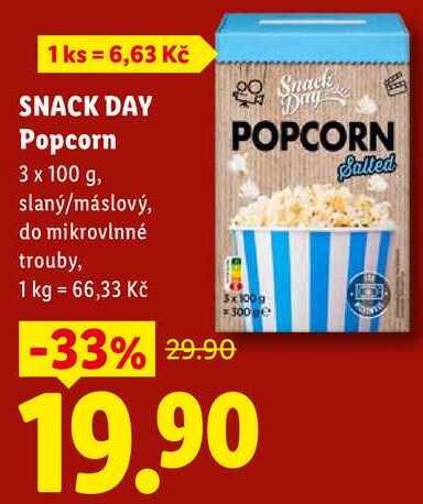 SNACK DAY Popcorn, 3x 100 g