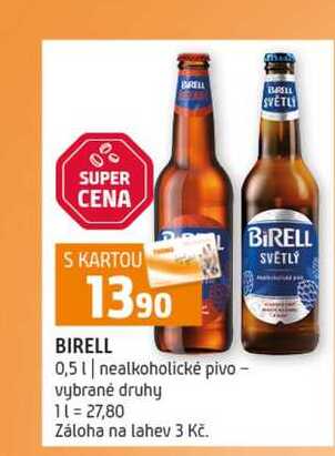BIRELL 0,5l nealkoholické pivo vybrané druhy
