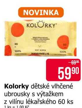 Kolorky dětské vlhčené ubrousky s výtažkem z vilínu lékařského 60 ks Teta drogerie