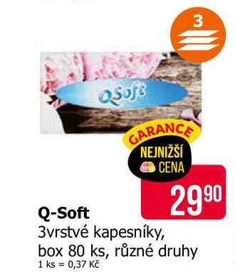 Q-Soft 3vrstvé kapesníky, box 80 ks, různé druhy