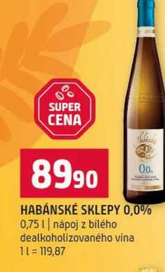 HABÁNSKÉ SKLEPY 0,0% 0,75l nápoj z bílého dealkoholizovaného vina
