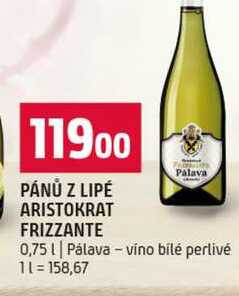 PÁNŮ Z LIPÉ ARISTOKRAT FRIZZANTE Pálava víno bílé perlivé 0,75l