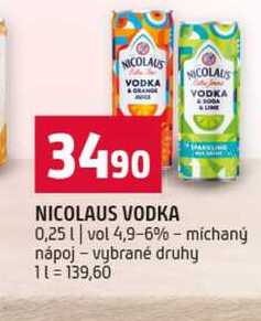 NICOLAUS VODKA 0,25l vol 4,9-6% michaný nápoj vybrané druhy 