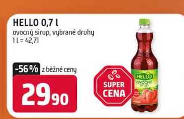 HELLO 0,7l ovocný sirup, vybrané druhy 
