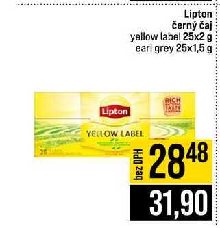 Lipton černý čaj yellow label 25x2 g earl grey 25x1,5 g