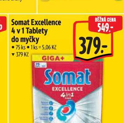 Somat Excellence 4 v1 Tablety do myčky 75 ks