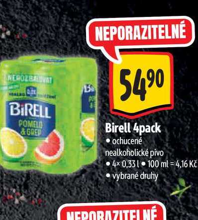 Birell 4pack ochucené nealkoholické pivo 4x 0,331