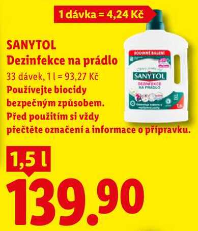 SANYTOL Dezinfekce na prádlo, 1,5 l/33 dávek