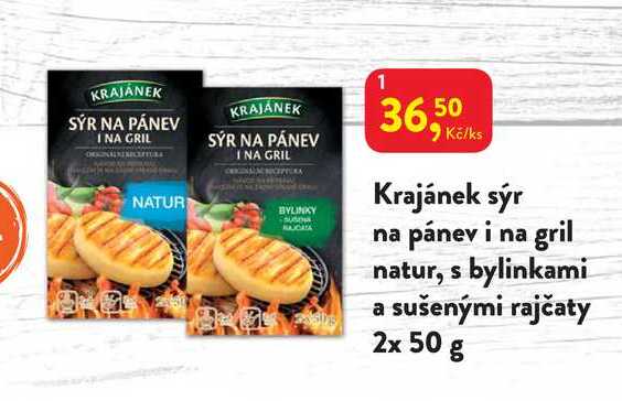 Krajánek sýr pánev i na gril natur, s bylinkami a sušenými rajčaty 2x 50 g