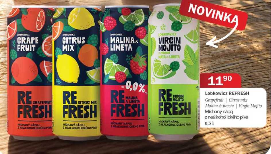 Lobkowicz REFRESH Grapefruit Citrus mix Malina & limeta | Virgin Mojito Míchaný nápoj z nealkoholického piva 0,51 