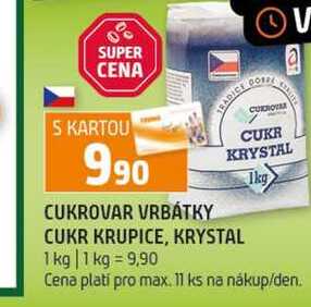 CUKROVAR VRBÁTKY CUKR KRUPICE, KRYSTAL 1 kg