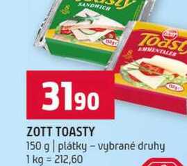 ZOTT TOASTY 150 g plátky vybrané druhy 