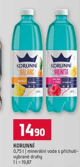 KORUNNÍ 0,75l minerální voda s příchutí vybrané druhy