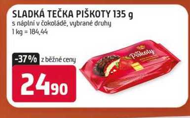SLADKÁ TEČKA PIŠKOTY 135 g s náplní v čokoládě, vybrané druhy 