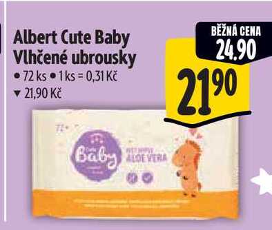 Albert Cute Baby Vlhčené ubrousky, 72 ks