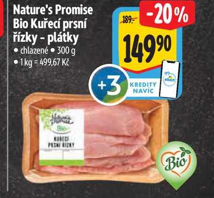 Nature's Promise Bio Kuřecí prsní řízky - plátky, 300 g