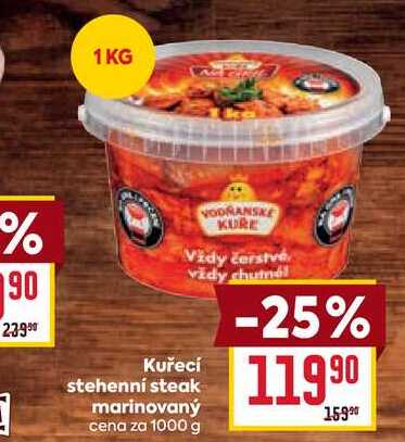 Kuřecí stehenní steak marinovaný cena za 1000 g 