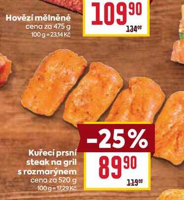 Kuřecí prsní steak na gril s rozmarýnem cena za 520 g 