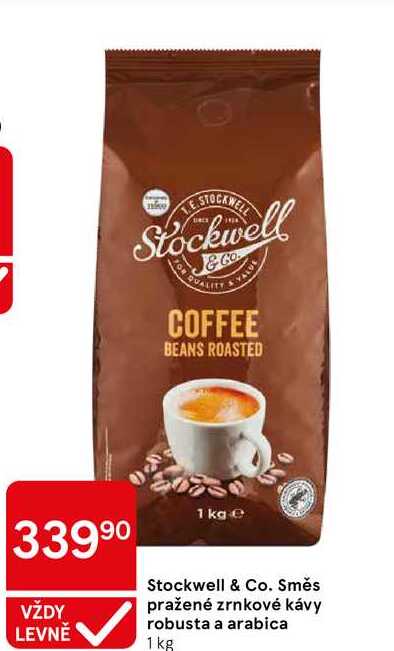 Stockwell & Co. Směs pražené zrnkové kávy robusta a arabica, 1 kg