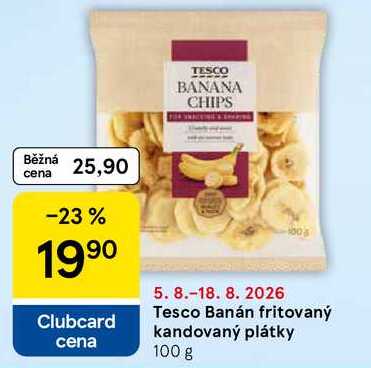 Tesco Banán fritovaný kandovaný plátky, 100 g 