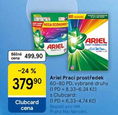 Ariel Prací prostředek, 60-80 PD, vybrané druhy 