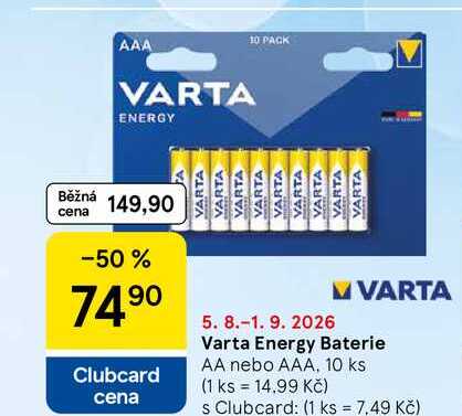 Varta Energy Baterie AA nebo AAA, 10 ks  