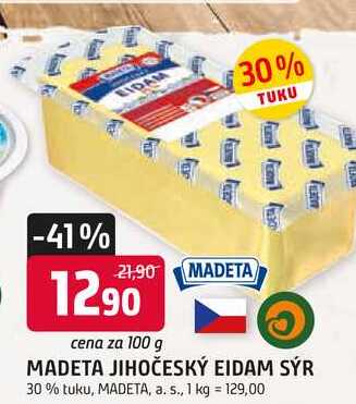 MADETA JIHOČESKÝ EIDAM SÝR 30% tuku, 100g