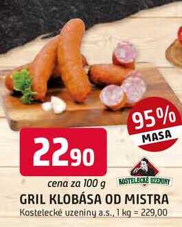 KOSTELECKÉ UZENINY GRIL KLOBÁSA OD MISTRA 100g