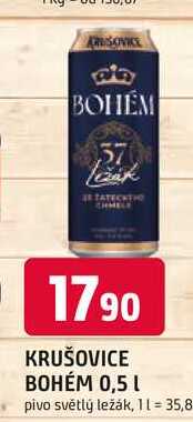 KRUŠOVICE BOHÉM 0,5 L pivo světlý ležák