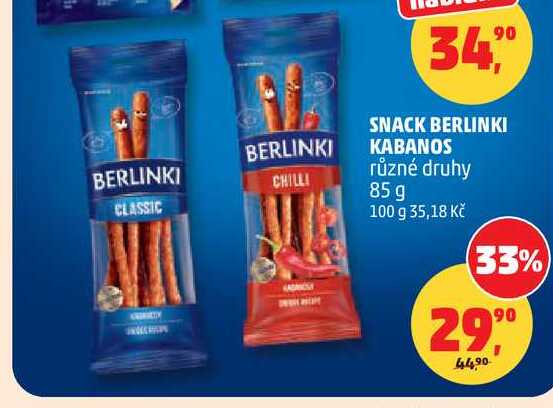 SNACK BERLINKI KABANOS různé druhy, 85 g 