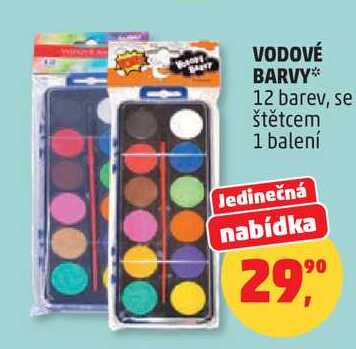 VODOVÉ BARVY 12 barev, se štětcem, 1 balení  