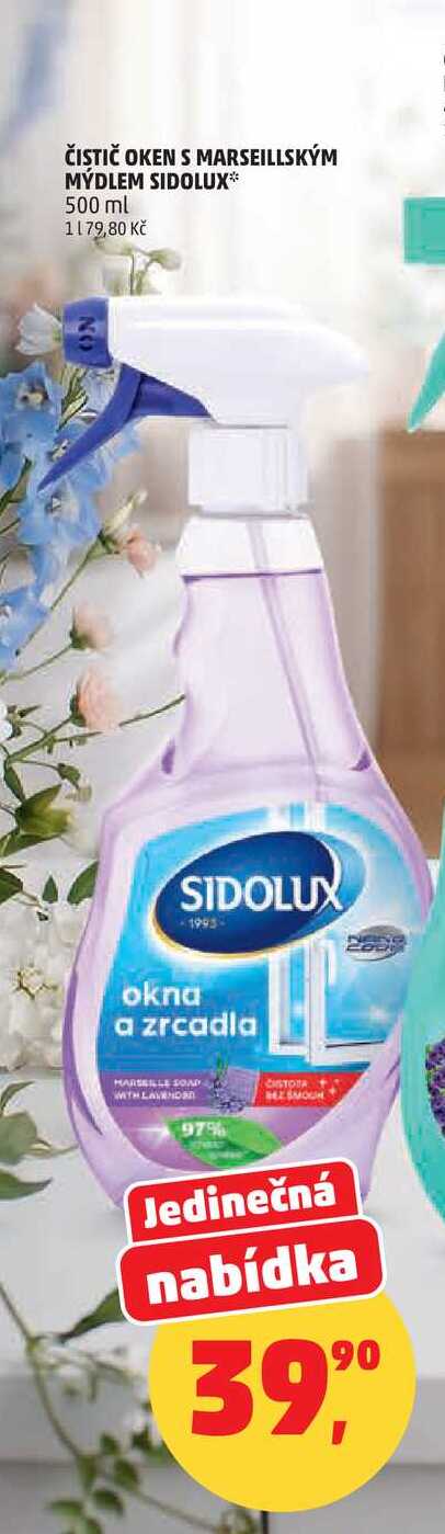 ČISTIČ OKEN S MARSEILLSKÝM MÝDLEM SIDOLUX, 500 ml