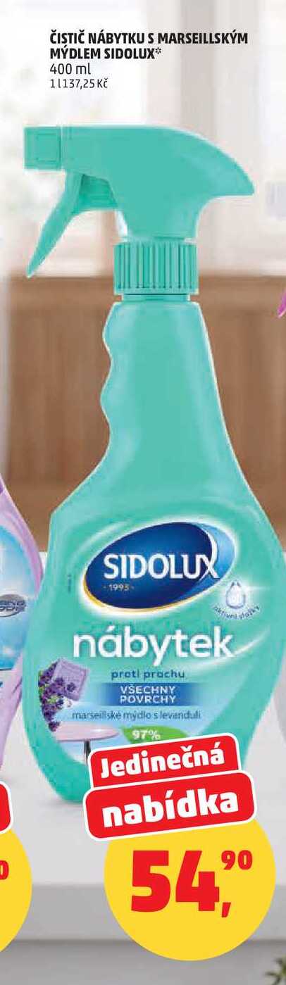 ČISTIČ NÁBYTKU S MARSEILLSKÝM MÝDLEM SIDOLUX, 400 ml