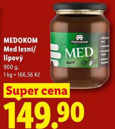 MEDOKOM Med lesní/lipový, 900 g