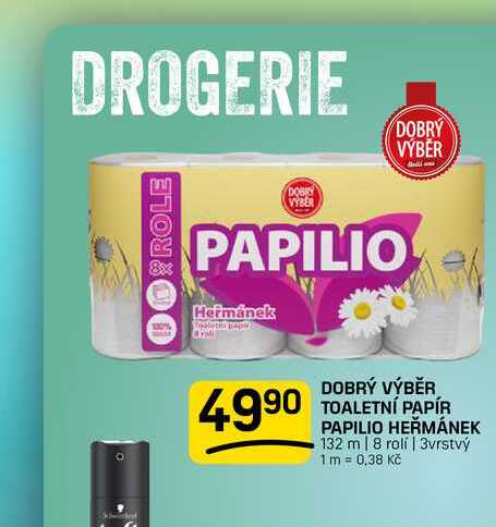 DOBRÝ VÝBĚR TOALETNÍ PAPÍR PAPILIO HEŘMÁNEK 132 m | 8 rolí | 3vrstvý