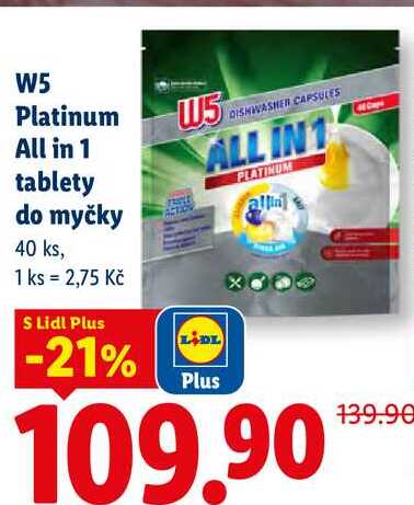 W5 Platinum All in 1 tablety do myčky, 40 ks