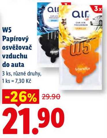 W5 Papírový osvěžovač vzduchu do auta, 3 ks
