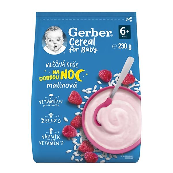 Gerber Cereal mléčná kaše malinová Dobrou noc Košík.cz