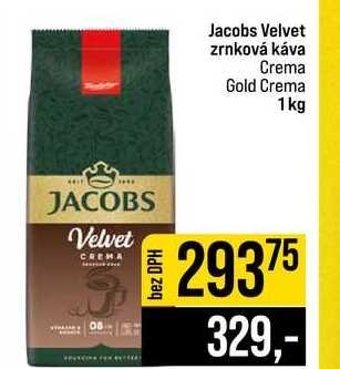Jacobs Velvet zrnková káva Crema Gold Crema 1kg