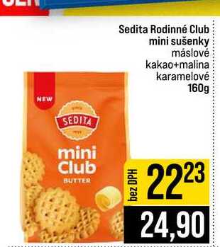 Sedita Rodinné Club mini sušenky máslové kakao+malina karamelové 160g 