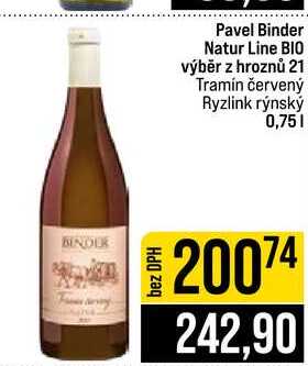 Pavel Binder Natur Line BIO výběr z hroznů 21 Tramín červený Ryzlink rýnský 0,75l