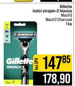Gillette holící strojek+2 hlavice Mach3 Mach3 Charcoal 1ks 