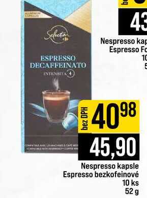 Nespresso kapsle Espresso bezkofeinové 10 ks 52 g
