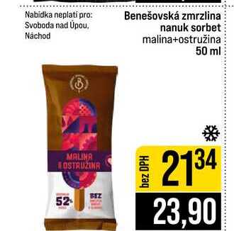Benešovská zmrzlina nanuk sorbet malina+ostružina 50 ml 