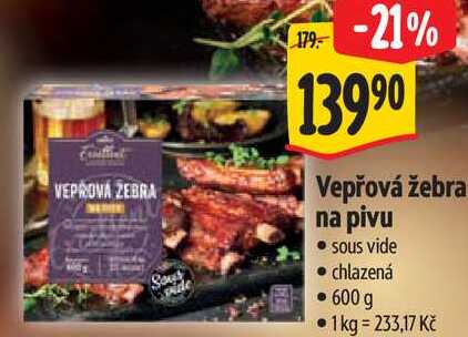 Vepřová žebra na pivu, 600 g