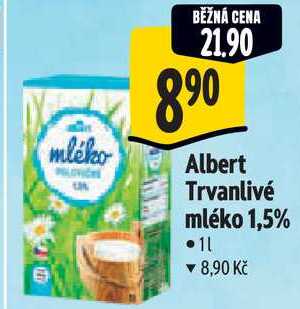 Albert Trvanlivé mléko 1,5%, 1 l