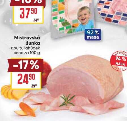 Mistrovská šunka z pultu lahůdek cena za 100 g