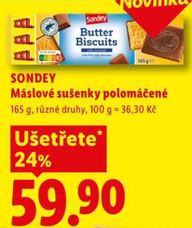 SONDEY Máslové sušenky polomáčené, 165 g